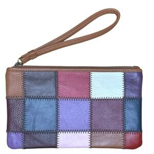 Kooba Leather Multicolor Patchwork Wristlet Clutch Purse Wallet Boho 8 1/2 x 5